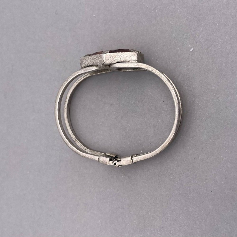 Silver Hinged Double Cuff Bangle Bracelet - image 5